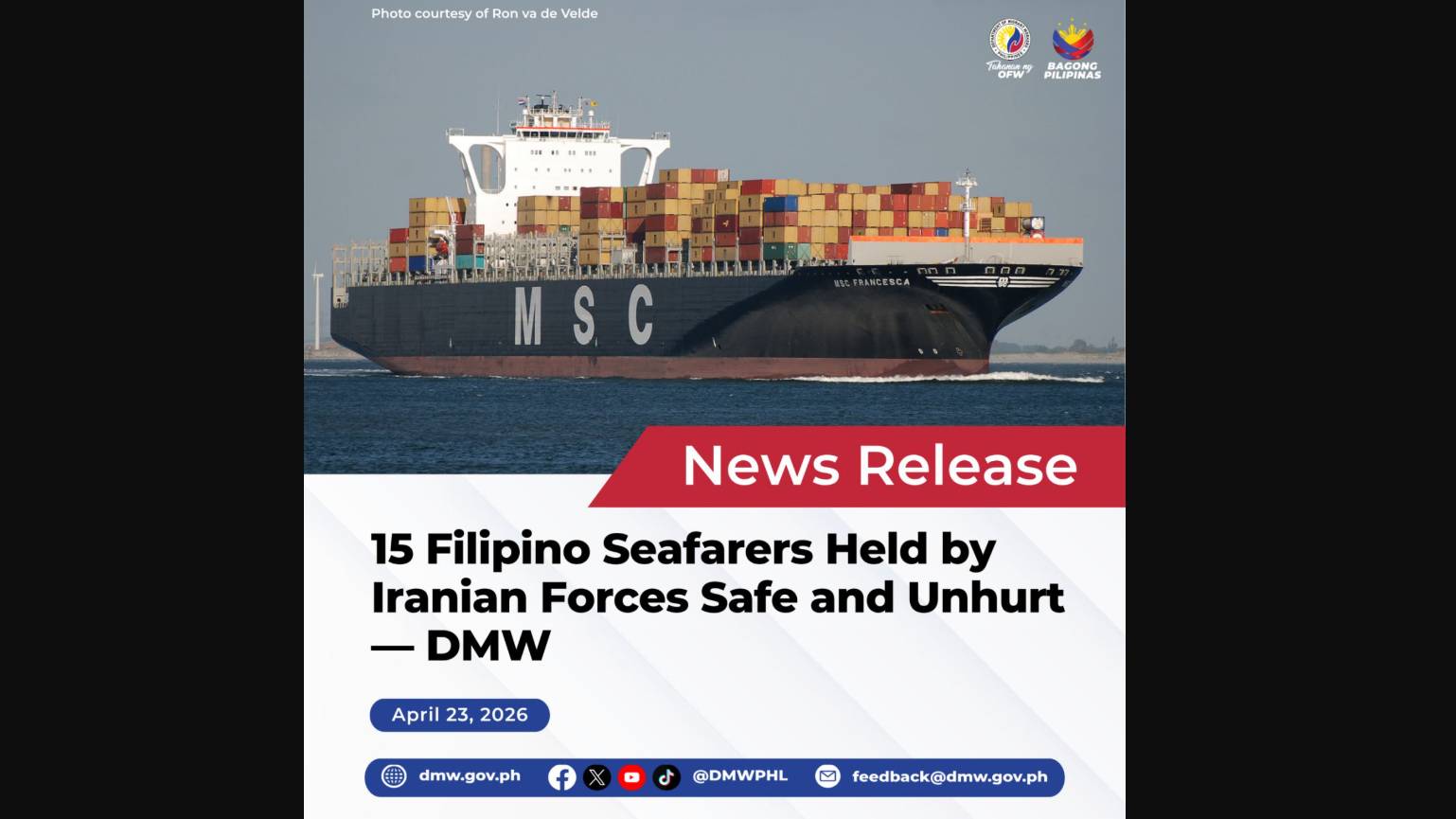 15-Filipino-Seafarers-Held-by-Iranian-Forces-Safe-and-Unhurt says DMW