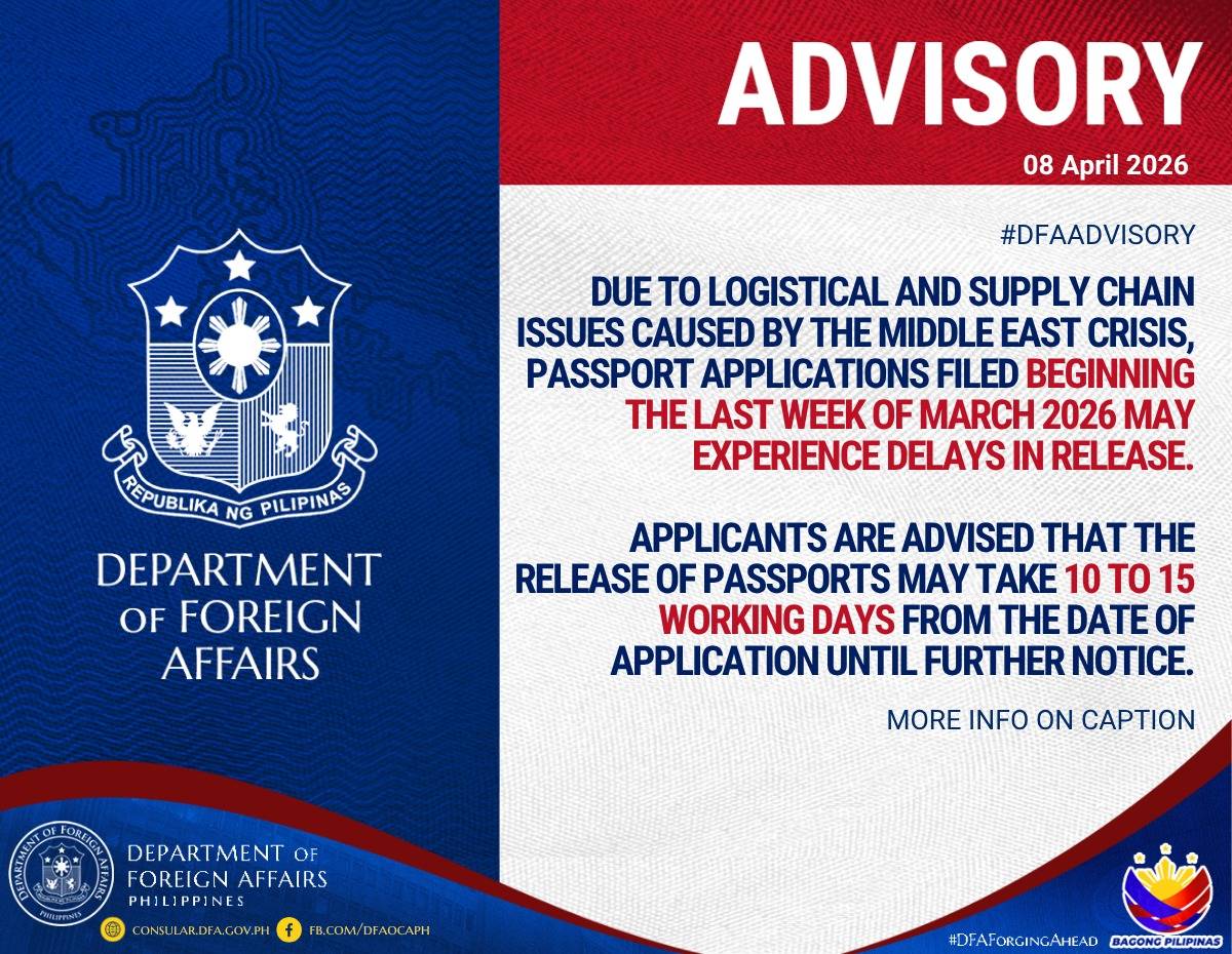 dfa advisory delay on philippine passport processing