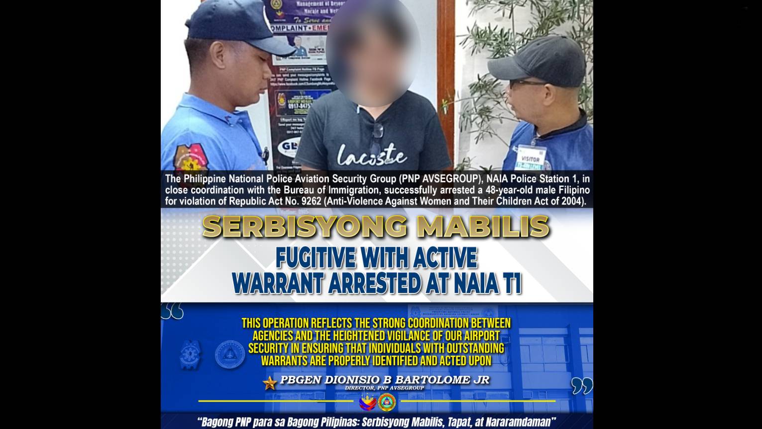 OFW Arrested at NAIA Terminal 1 for Alleged Domestic Abuse Warrant